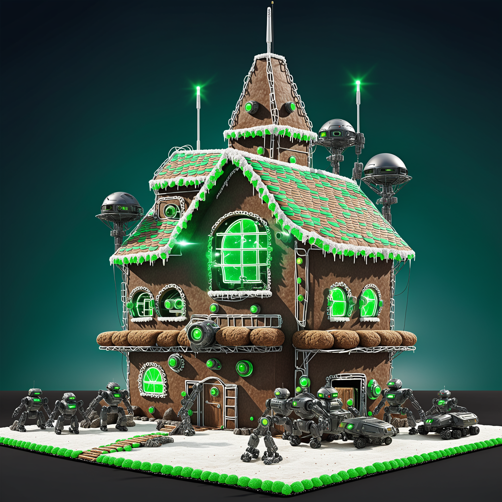 00004-futuristic gingerbread house fortress in green team colors.png